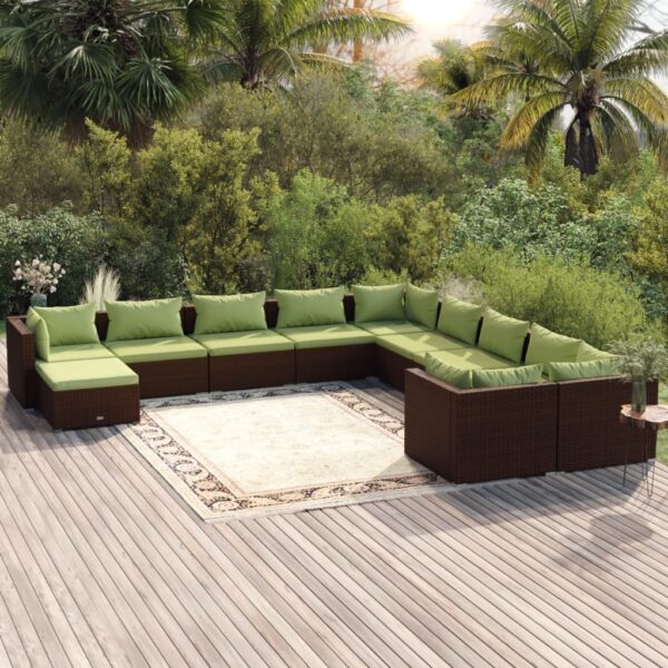 11 Piece Garden Lounge Set with Cushions Poly Rattan Brown