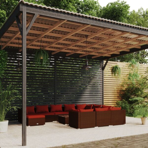 12 Piece Garden Lounge Set with Cushions Poly Rattan Brown