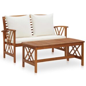 2 Piece Garden Lounge Set with Cushions Solid Acacia Wood