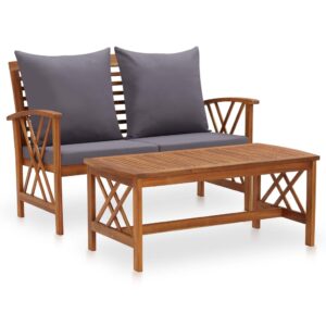 Solid Acacia Wood Outdoor Garden Lounge Set with Dark Grey Cushions Patio Furniture