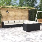 8 Piece Garden Lounge Set with Cushions Poly Rattan Black