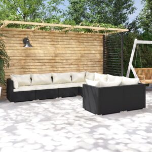 8 Piece Garden Lounge Set with Cushions Poly Rattan Black