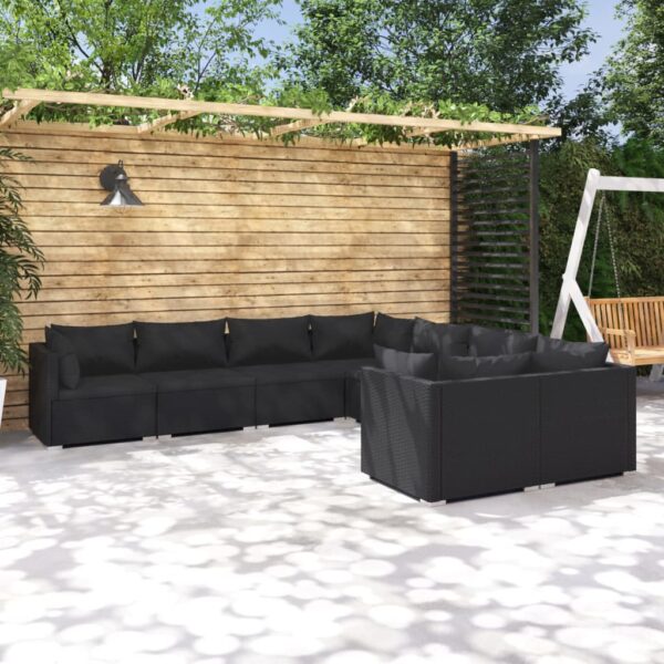 8 Piece Garden Lounge Set with Cushions Poly Rattan Black