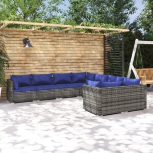 8 Piece Garden Lounge Set with Cushions Poly Rattan Grey