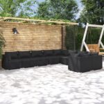 9 Piece Garden Lounge Set with Cushions Poly Rattan Black