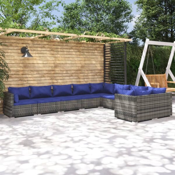 9 Piece Garden Lounge Set with Cushions Poly Rattan Grey