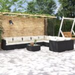 10 Piece Garden Lounge Set with Cushions Poly Rattan Black