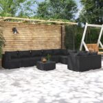 10 Piece Garden Lounge Set with Cushions Poly Rattan Black