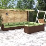 10 Piece Garden Lounge Set with Cushions Poly Rattan Brown