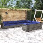 10 Piece Garden Lounge Set with Cushions Poly Rattan Grey