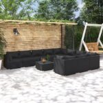 11 Piece Garden Lounge Set with Cushions Poly Rattan Black