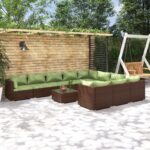 11 Piece Garden Lounge Set with Cushions Poly Rattan Brown