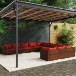 11 Piece Garden Lounge Set with Cushions Poly Rattan Brown