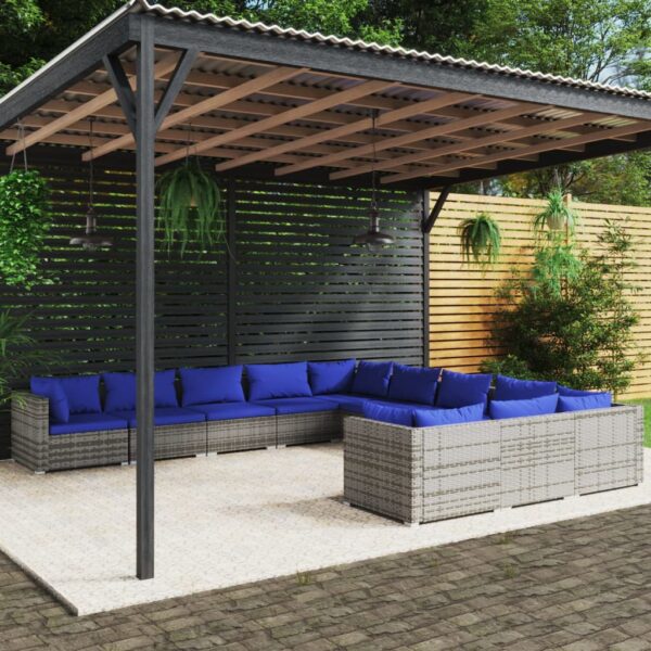 11 Piece Garden Lounge Set with Cushions Poly Rattan Grey