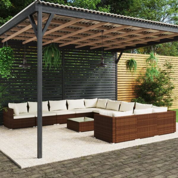 12 Piece Garden Lounge Set with Cushions Poly Rattan Brown