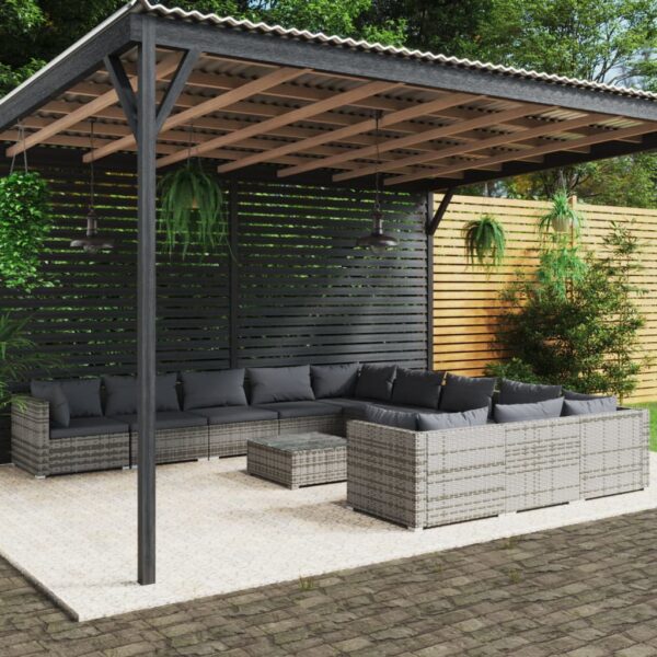 12 Piece Garden Lounge Set with Cushions Poly Rattan Grey