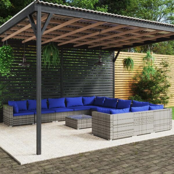 12 Piece Garden Lounge Set with Cushions Poly Rattan Grey