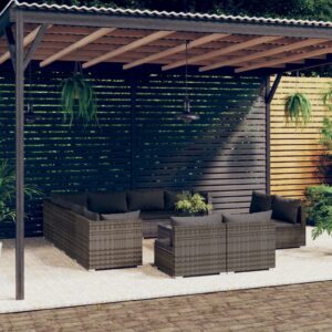 12 Piece Garden Lounge Set with Cushions Grey Poly Rattan