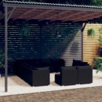 12 Piece Garden Lounge Set with Cushions Black Poly Rattan