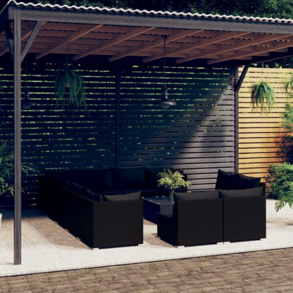 13 Piece Garden Lounge Set with Cushions Black Poly Rattan