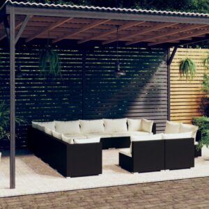 13 Piece Garden Lounge Set with Cushions Black Poly Rattan