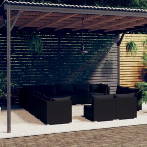 13 Piece Garden Lounge Set with Cushions Black Poly Rattan