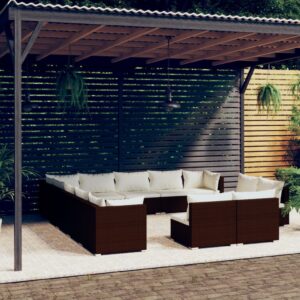 13 Piece Garden Lounge Set with Cushions Brown Poly Rattan