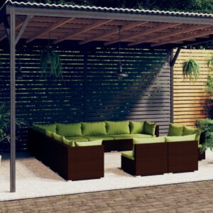 13 Piece Garden Lounge Set with Cushions Brown Poly Rattan