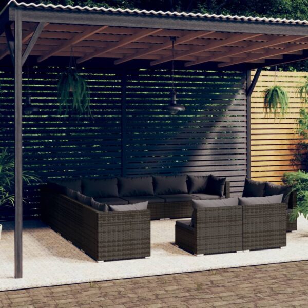 13 Piece Garden Lounge Set with Cushions Grey Poly Rattan