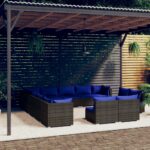 13 Piece Garden Lounge Set with Cushions Grey Poly Rattan