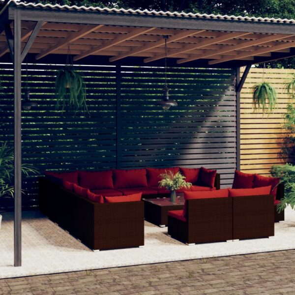 14 Piece Garden Lounge Set with Cushions Brown Poly Rattan