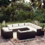 11 Piece Garden Lounge Set with Cushions Black Poly Rattan