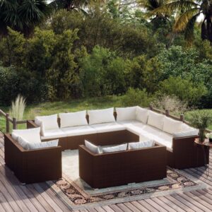 11 Piece Garden Lounge Set with Cushions Brown Poly Rattan