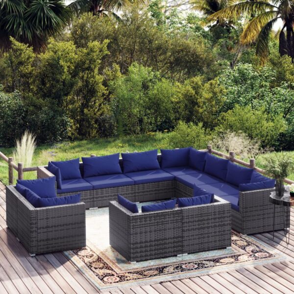 11 Piece Garden Lounge Set with Cushions Grey Poly Rattan