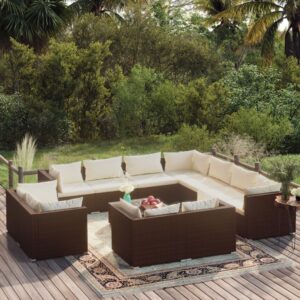 12 Piece Garden Lounge Set with Cushions Brown Poly Rattan