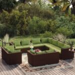 12 Piece Garden Lounge Set with Cushions Brown Poly Rattan