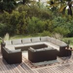 12 Piece Garden Lounge Set with Cushions Black Poly Rattan