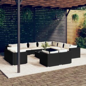 13 Piece Garden Lounge Set with Cushions Black Poly Rattan