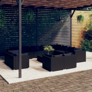 13 Piece Garden Lounge Set with Cushions Black Poly Rattan