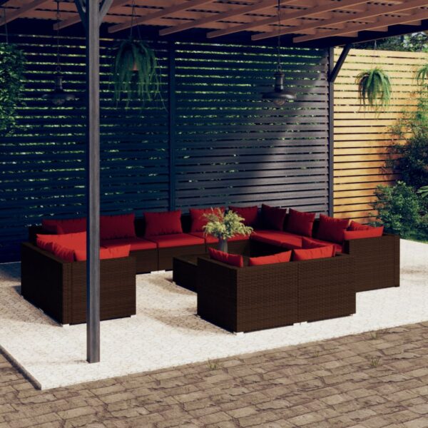 13 Piece Garden Lounge Set with Cushions Brown Poly Rattan