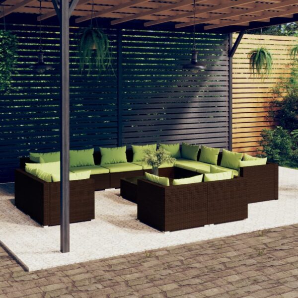 13 Piece Garden Lounge Set with Cushions Brown Poly Rattan