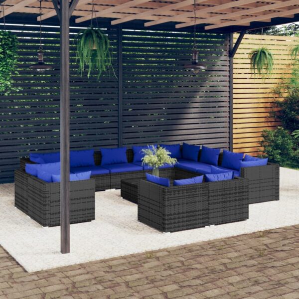 13 Piece Garden Lounge Set with Cushions Grey Poly Rattan