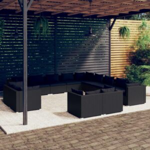 13 Piece Garden Lounge Set with Cushions Black Poly Rattan