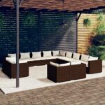 13 Piece Garden Lounge Set with Cushions Brown Poly Rattan