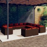 13 Piece Garden Lounge Set with Cushions Brown Poly Rattan