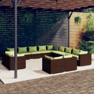 13 Piece Garden Lounge Set with Cushions Brown Poly Rattan