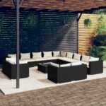 14 Piece Garden Lounge Set with Cushions Black Poly Rattan