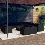 14 Piece Garden Lounge Set with Cushions Black Poly Rattan