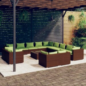 14 Piece Garden Lounge Set with Cushions Brown Poly Rattan