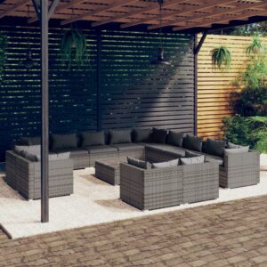 14 Piece Garden Lounge Set with Cushions Grey Poly Rattan